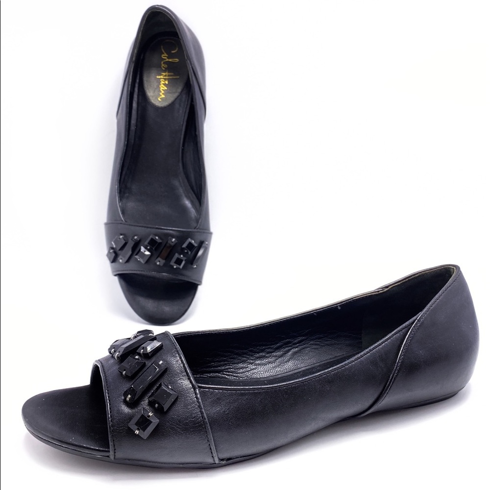 Cole Haan Nike Air Black Beaded Open Toe Flats